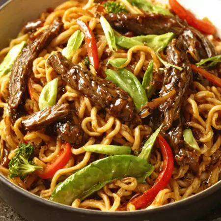 Sticky Beef Noodle Stir-Fry Dish