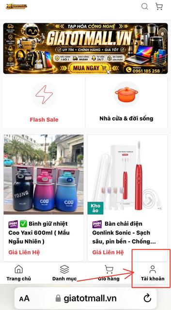 Vị tr&iacute; banner hoặc icon đăng nhập tr&ecirc;n trang chủ giatotmall
