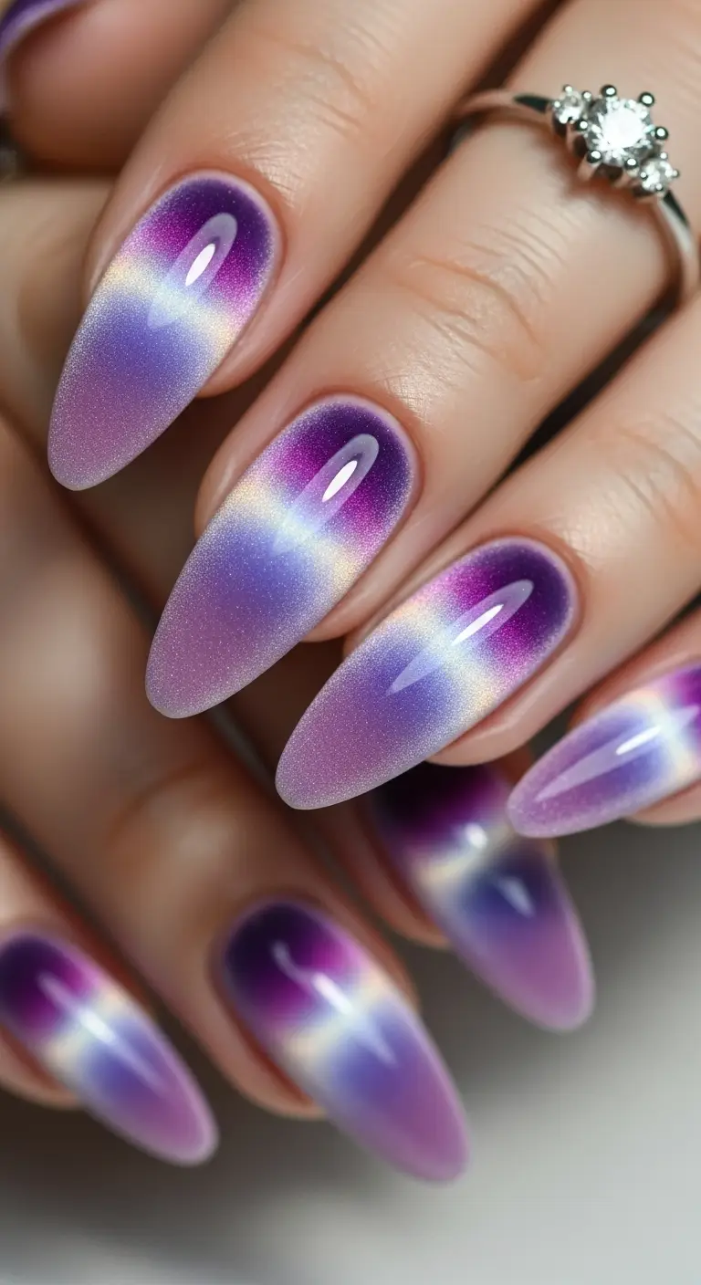 Lavender Cat Eye Velvet Almond Nails