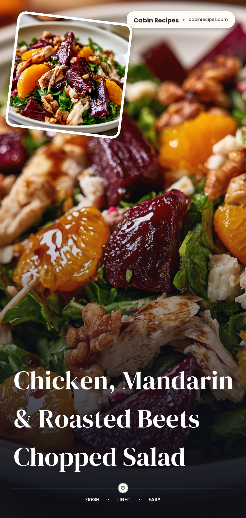 Pinterest graphic for Chicken, Mandarin & Roasted Beets Chopped Salad