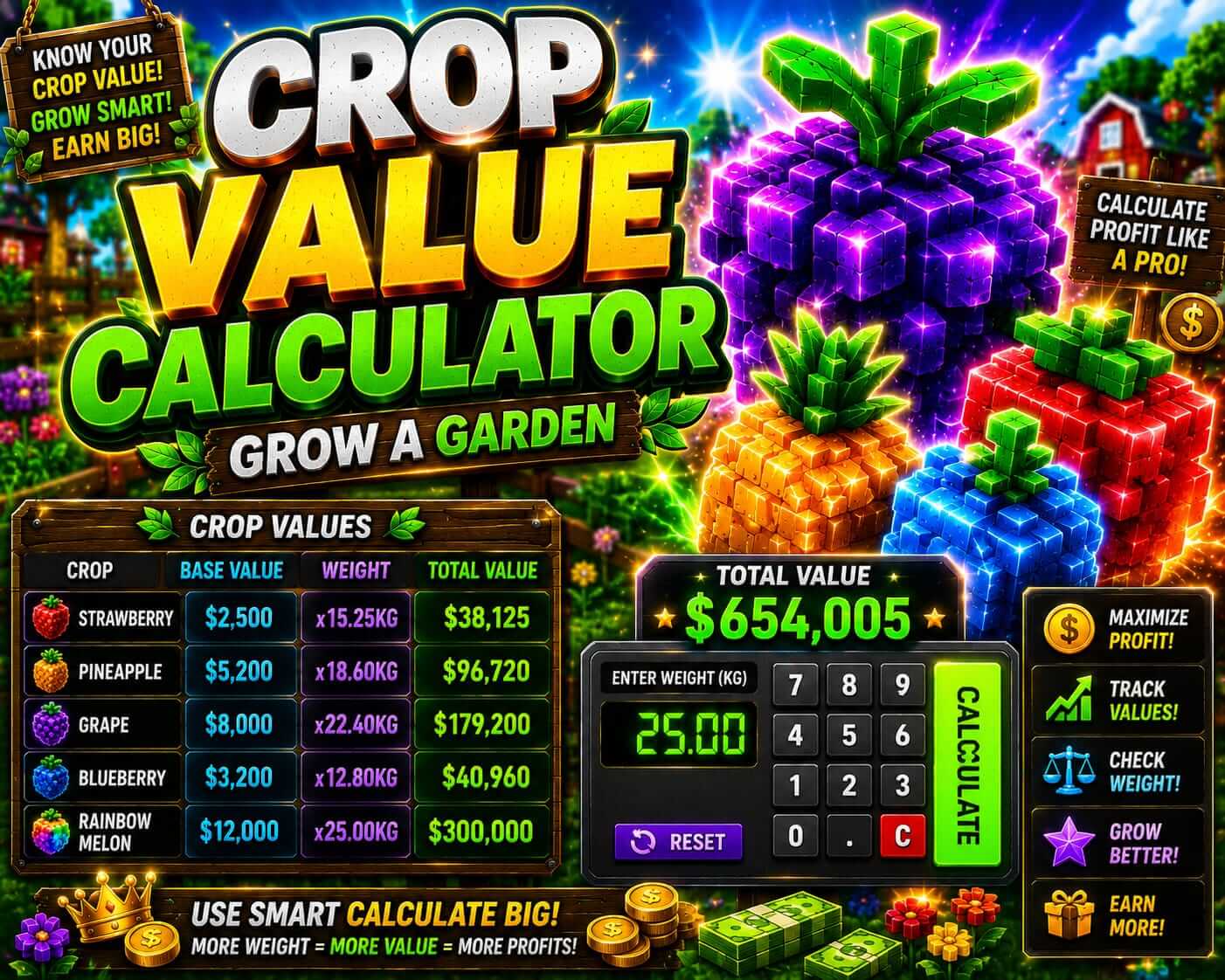 Crop value calculator Grow a Garden 2026 — how to calculate exact Sheckle value with Weight squared formula