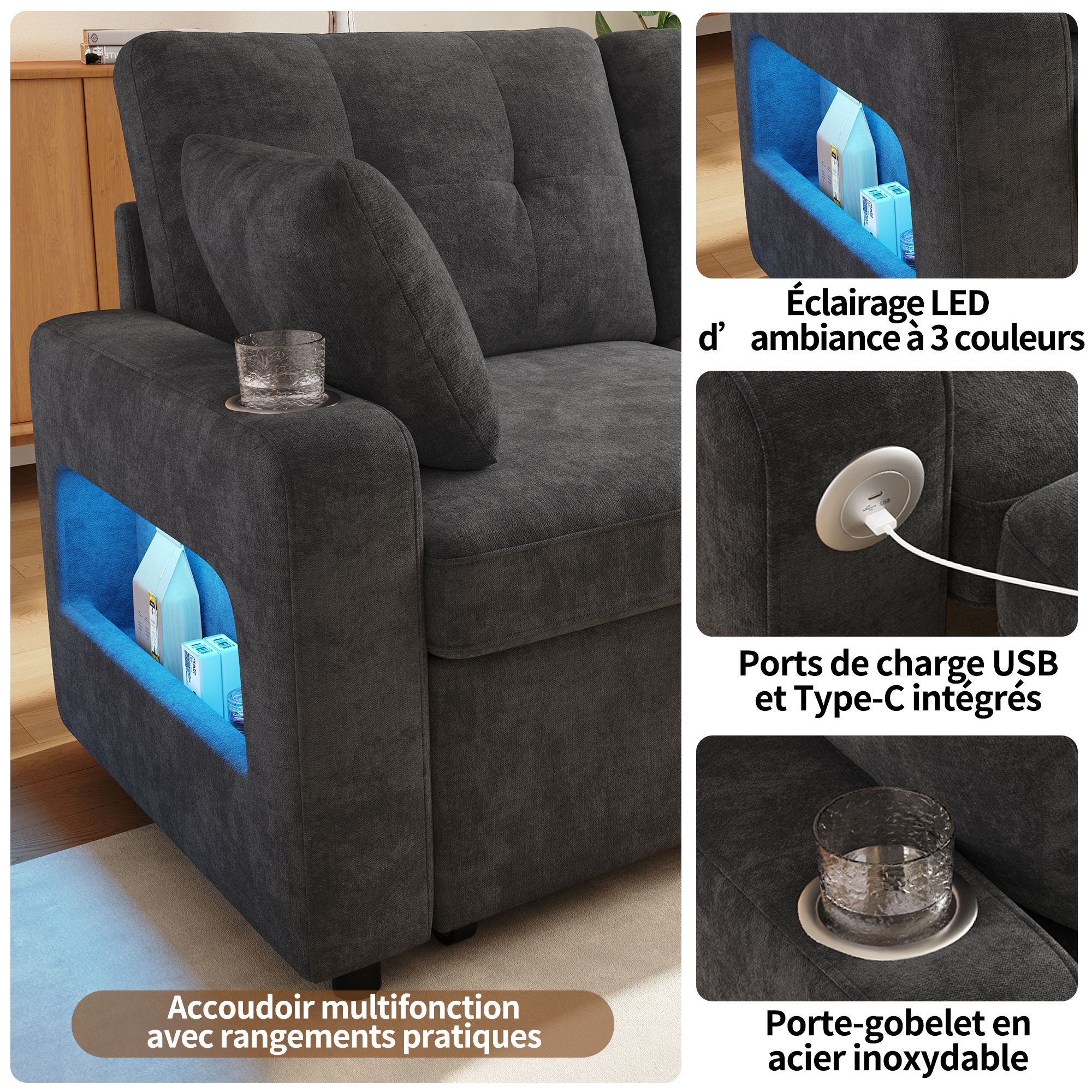 Canapé convertible gris dans le salon
