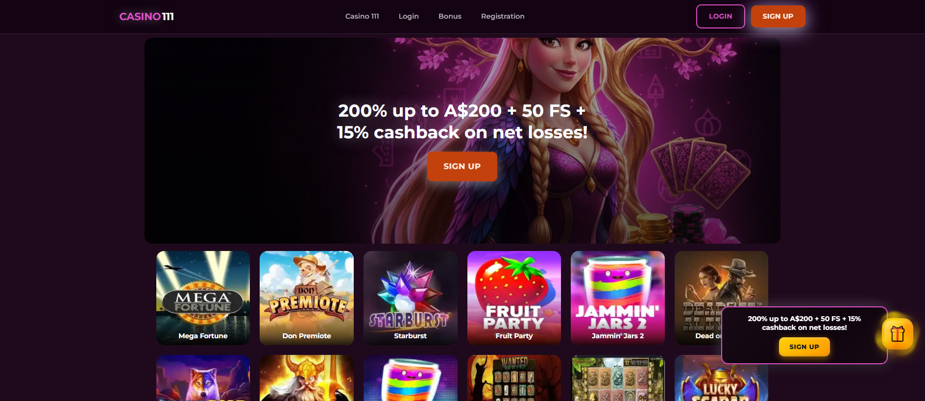 Forensic screenshot of casino-111.vip showing the phishing page layout