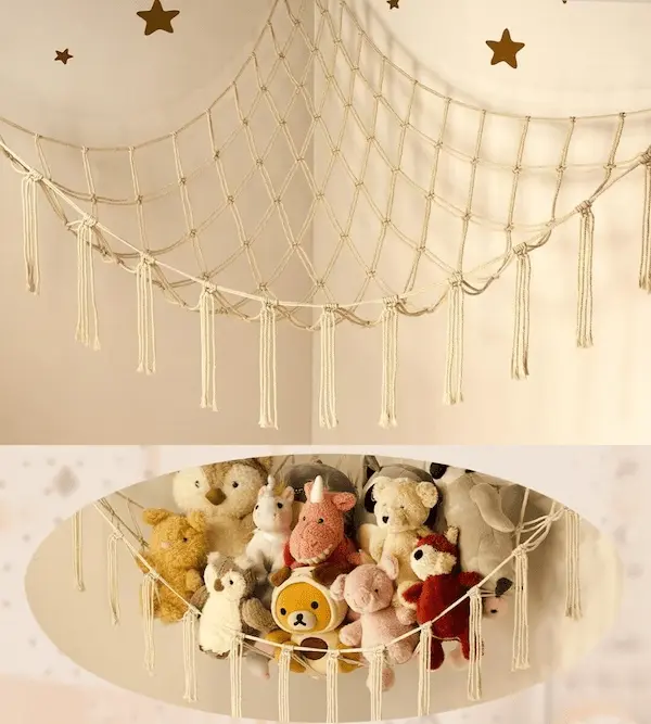 Boho Stuffed Animal Hammock Corner Organizer – Cute Plush Toy Storage Net for Kids Nursery & Bedroom Decor