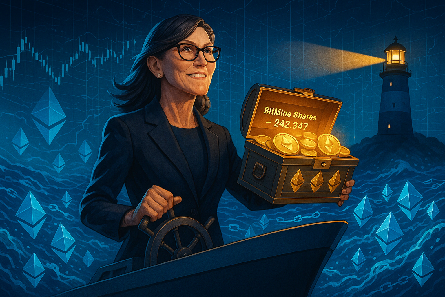Illustration of ARK Invest's investment in BitMine, highlighting Ethereum treasury growth
