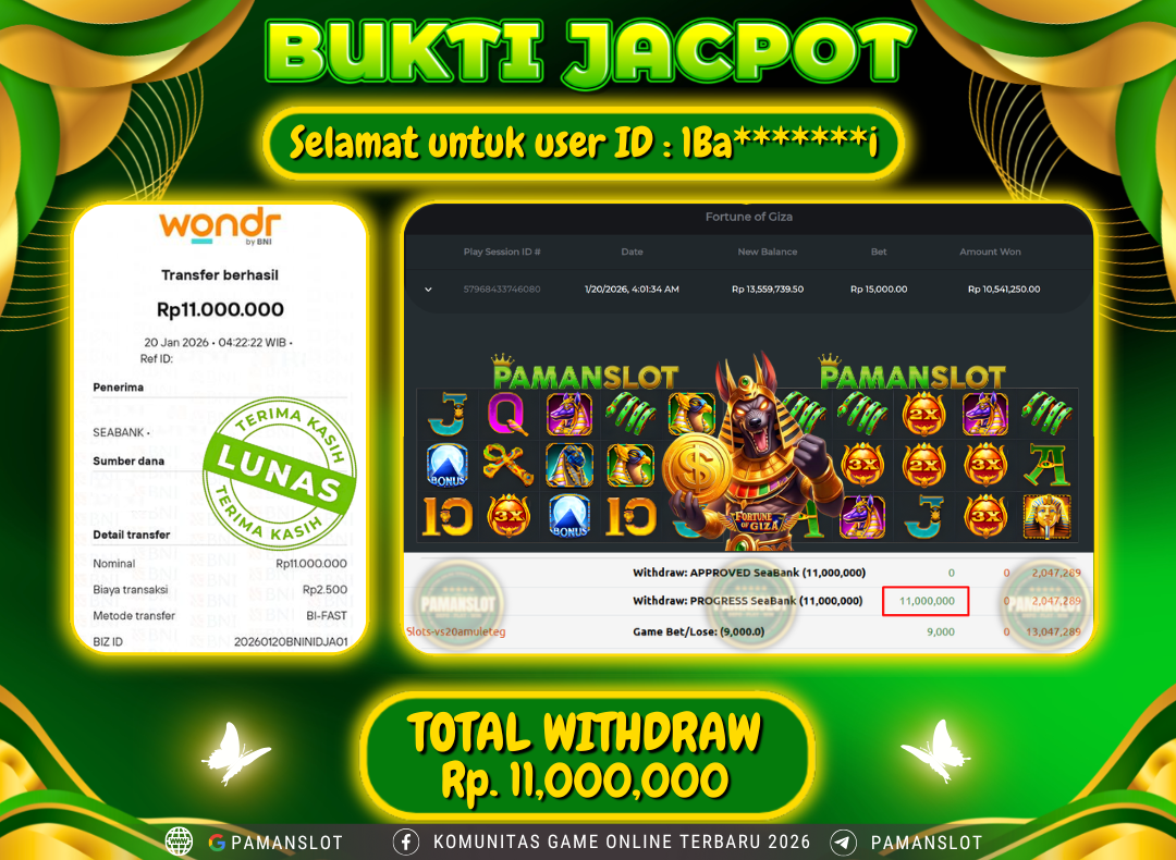 PAMANSLOT JACKPOT Game PP - Fortune of Giza Rp.11,000,000- LUNAS
