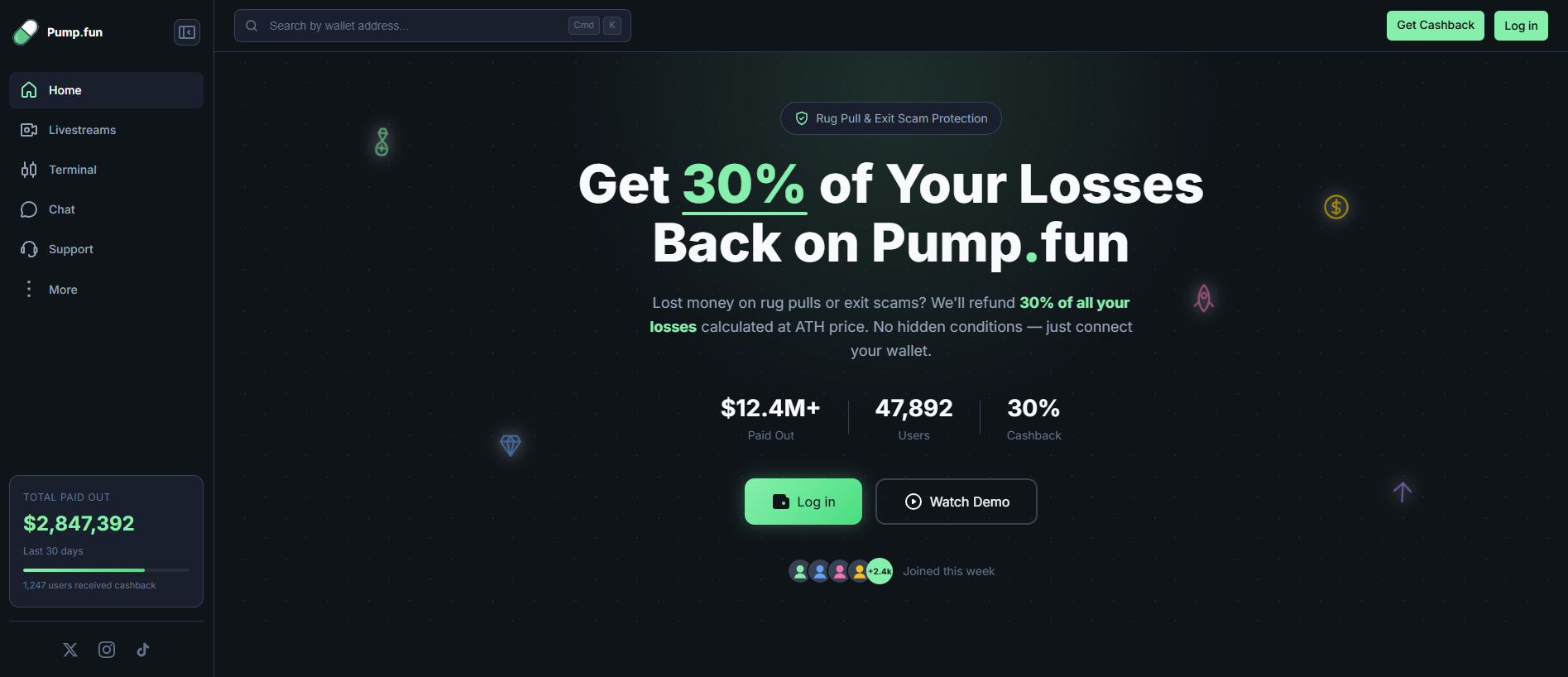 Stored capture of cashback-pumps.fun