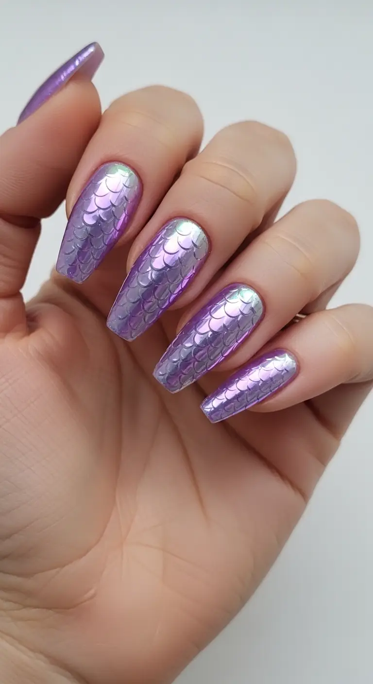 Lavender Mermaid Iridescent Squoval Nails