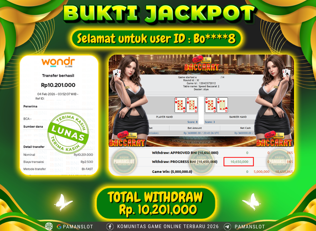 PAMANSLOT JACKPOT Game Live Games PP-Baccarat Rp.10,201,000- LUNAS