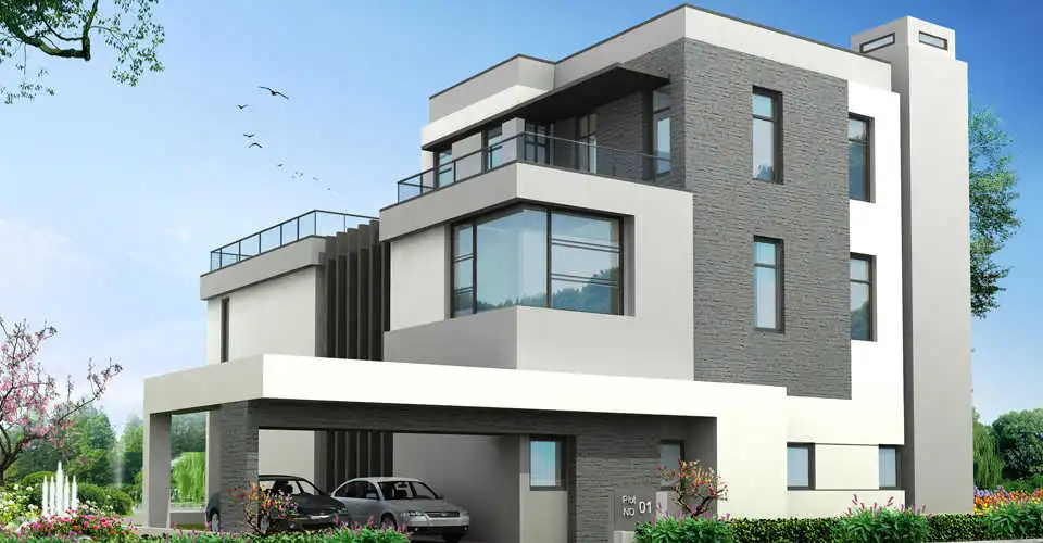 Ultra-luxury gated community villa interior with private pool in Gandipet