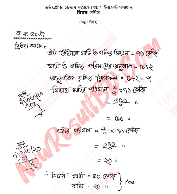 Class 6 Math 18th Week Assignment 2021 Answer