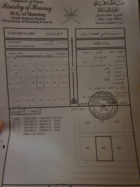 ارض سكنية مميزة في وادي المعاول الواسط 9 رقم القطعة 802