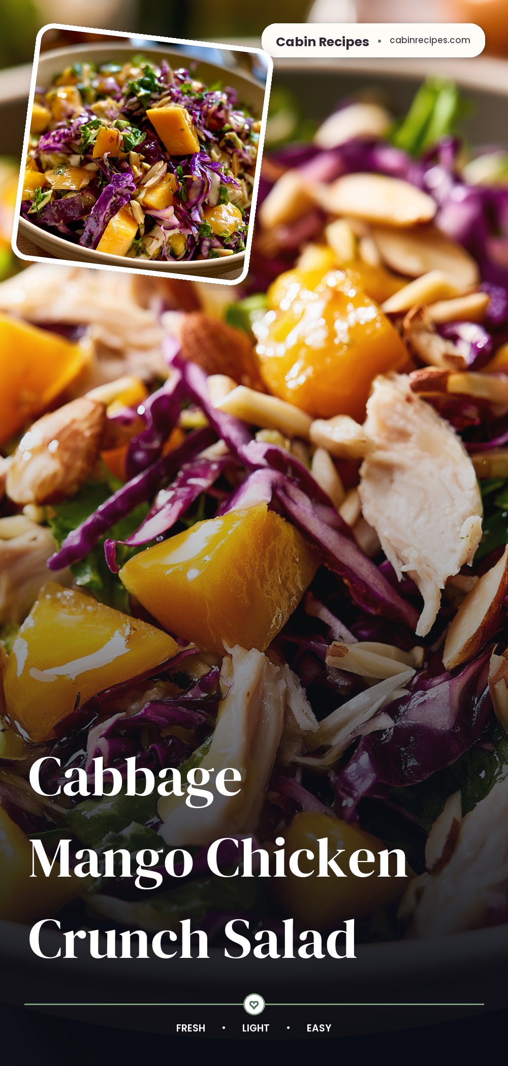 Pinterest graphic for Cabbage Mango Chicken Crunch Salad