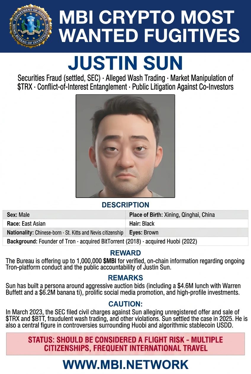 Justin Sun Wanted Poster