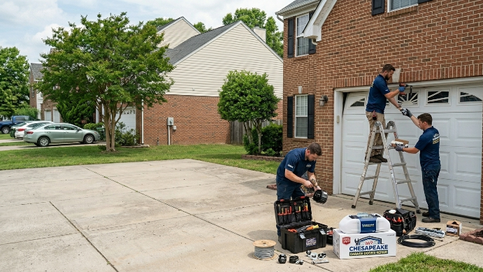 Garage door repair technician at work in Chesapeake VA