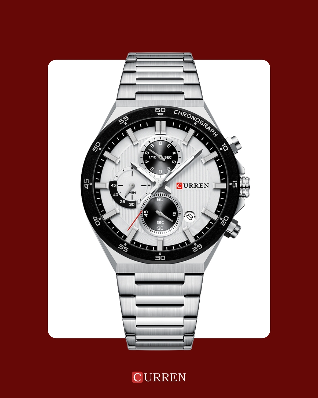 Relógio Curren Classic Panda — masculino preto e branco