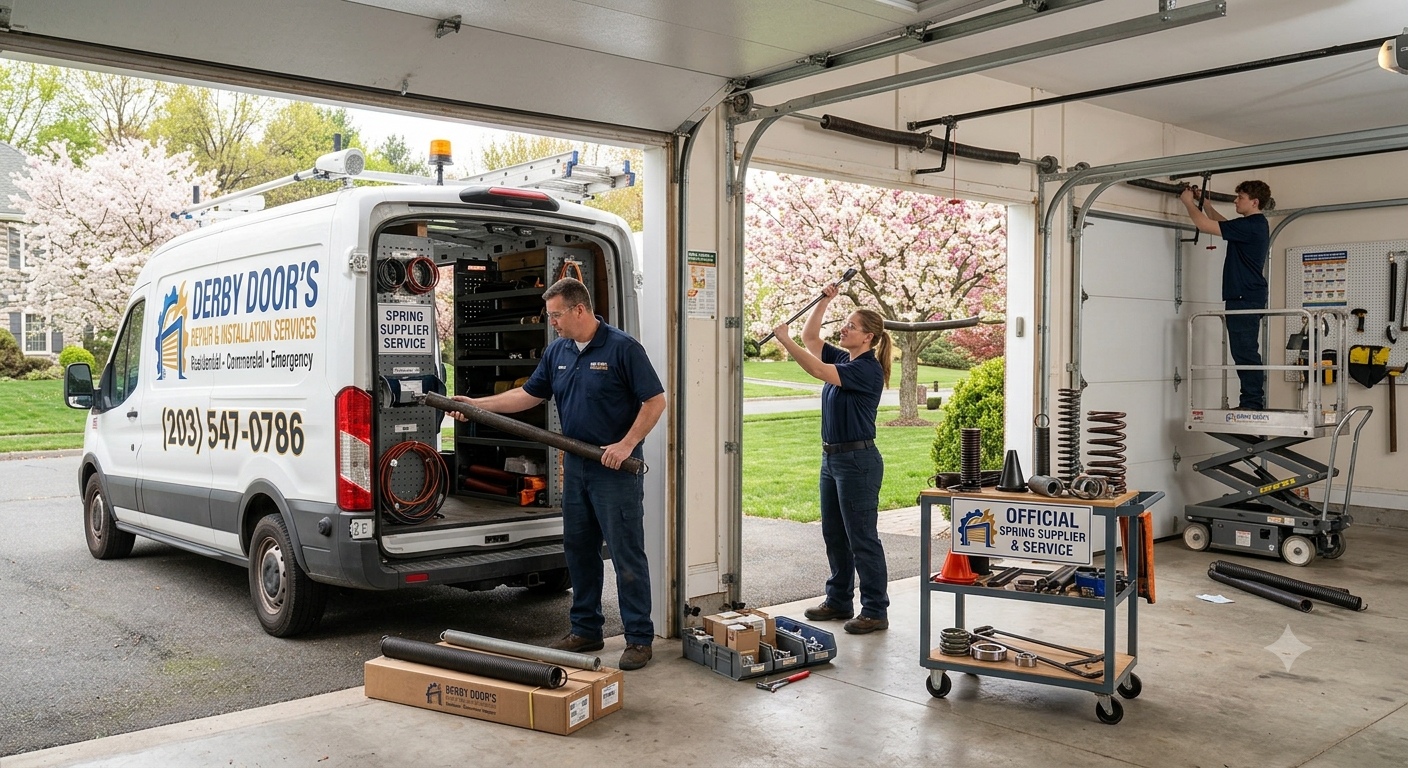 Lead garage door spring technician at Derby Door's Repair & Installation Services