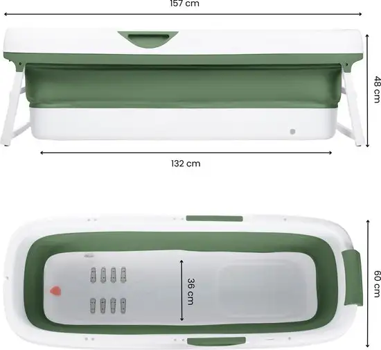 HelloBath Opvouwbaar bad - XXL Goliath (Comfort) - 157cm - in en uitklappen - groen - afmetingen - ZitBadXL.nl