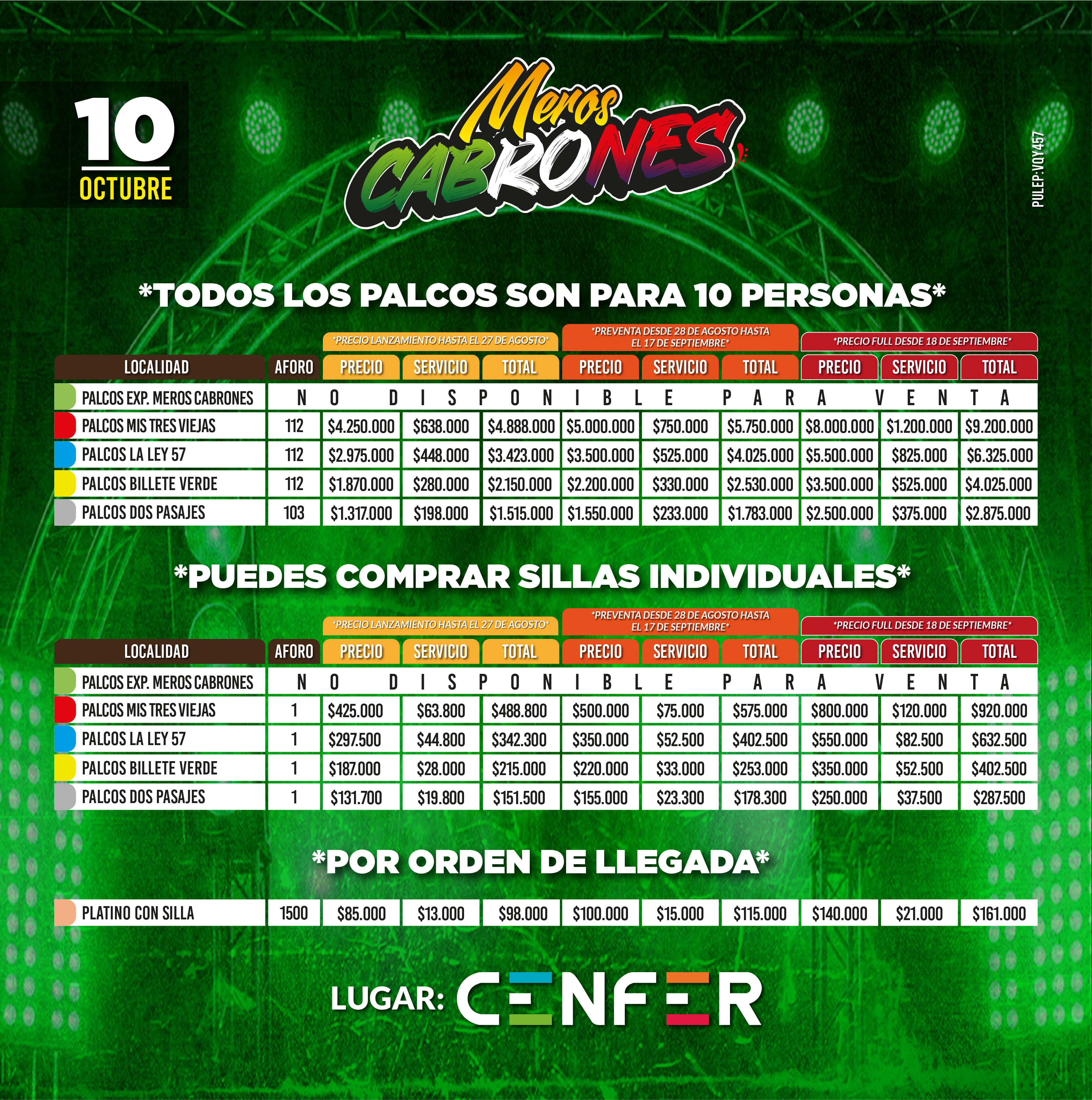 Meros Cabrones Bucaramanga - Los Tucanes de Tijuana, Chuy Luviano y sus Rayos de México, Lupe y Polo, Gerardo Amado - 10 de octubre - CENFER