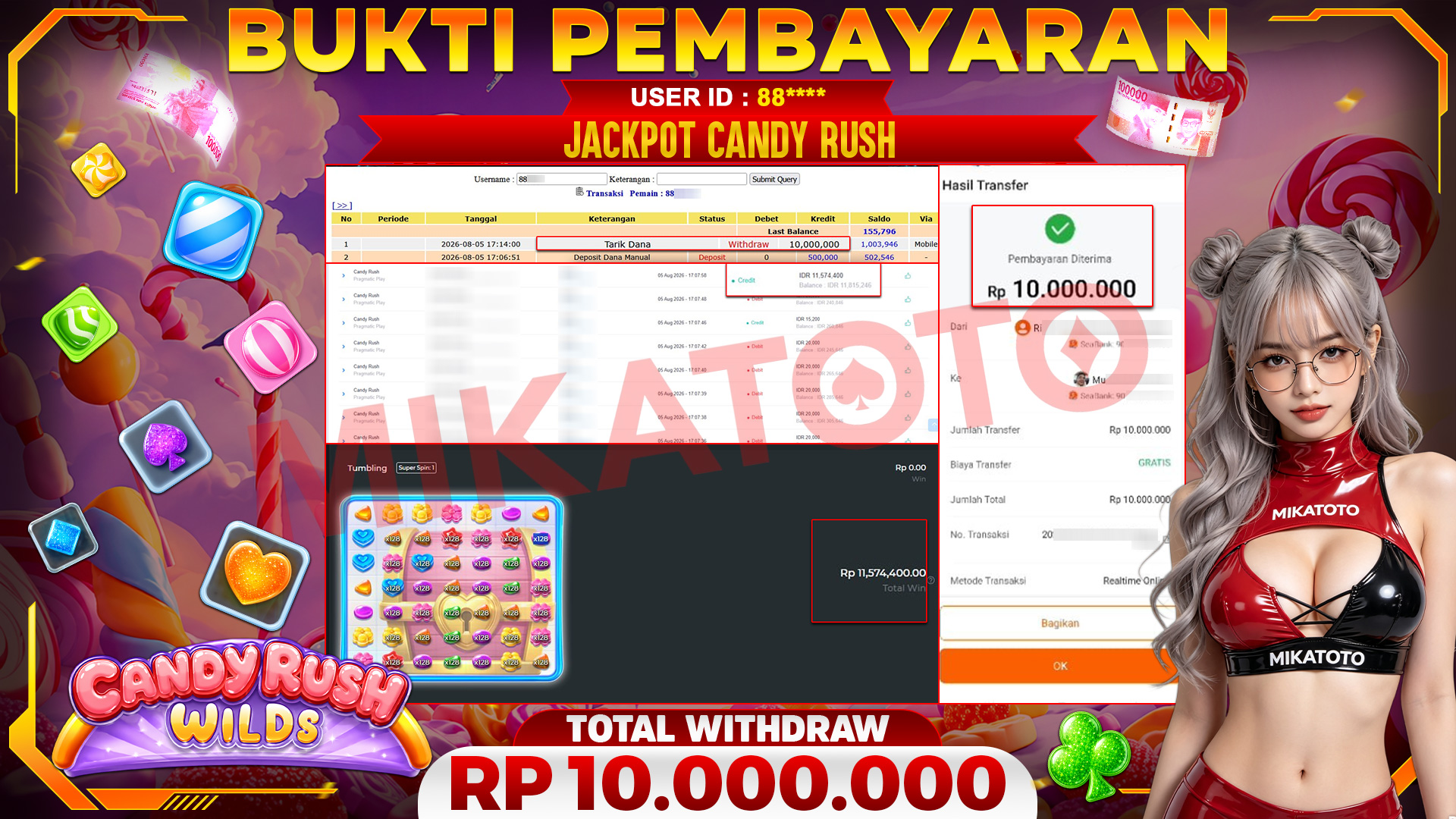 🏆 SELAMAT KEPADA PEMENANG JACKPOT DI Candy Rush - Pragmatic Play 10,000,000 🏆