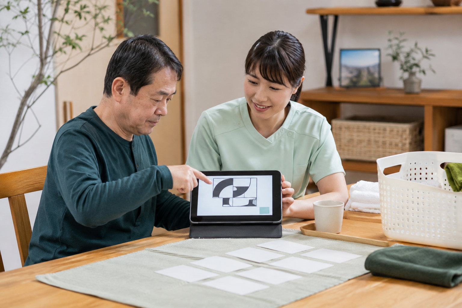 認知課題を実際の生活動作と結びつける練習場面