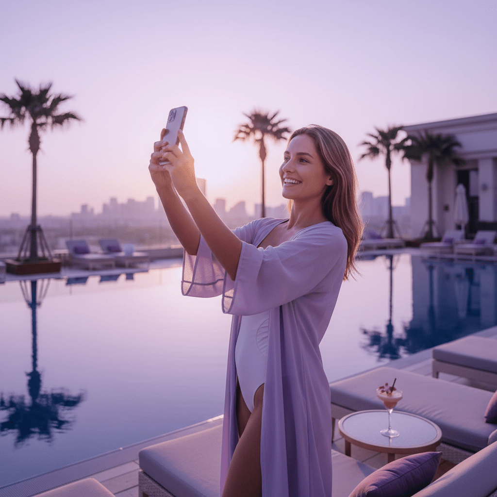 Guest-generated content moment at a luxury hotel pool