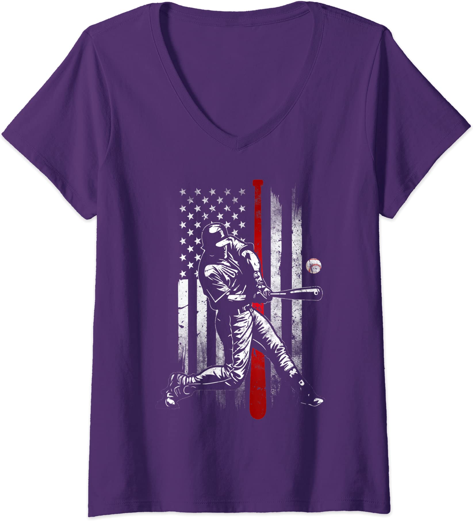 Baseball American Usa flag Patriotic Baseball Flag Ladies’ V-Neck Tshirt