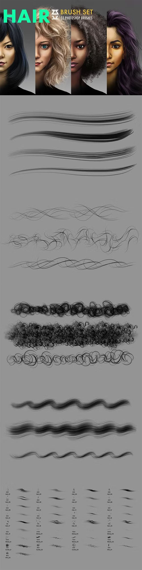33 Hair Brushes Pack for Photoshop