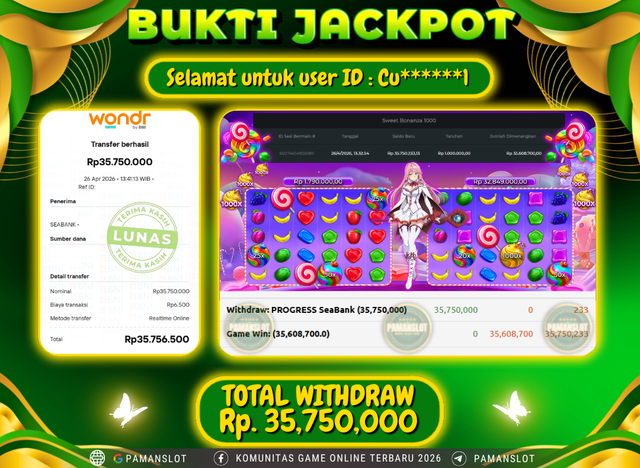 Selamat kepada Member PAMANSLOT Games Sweet Bonanza 1000 :  Cu******1