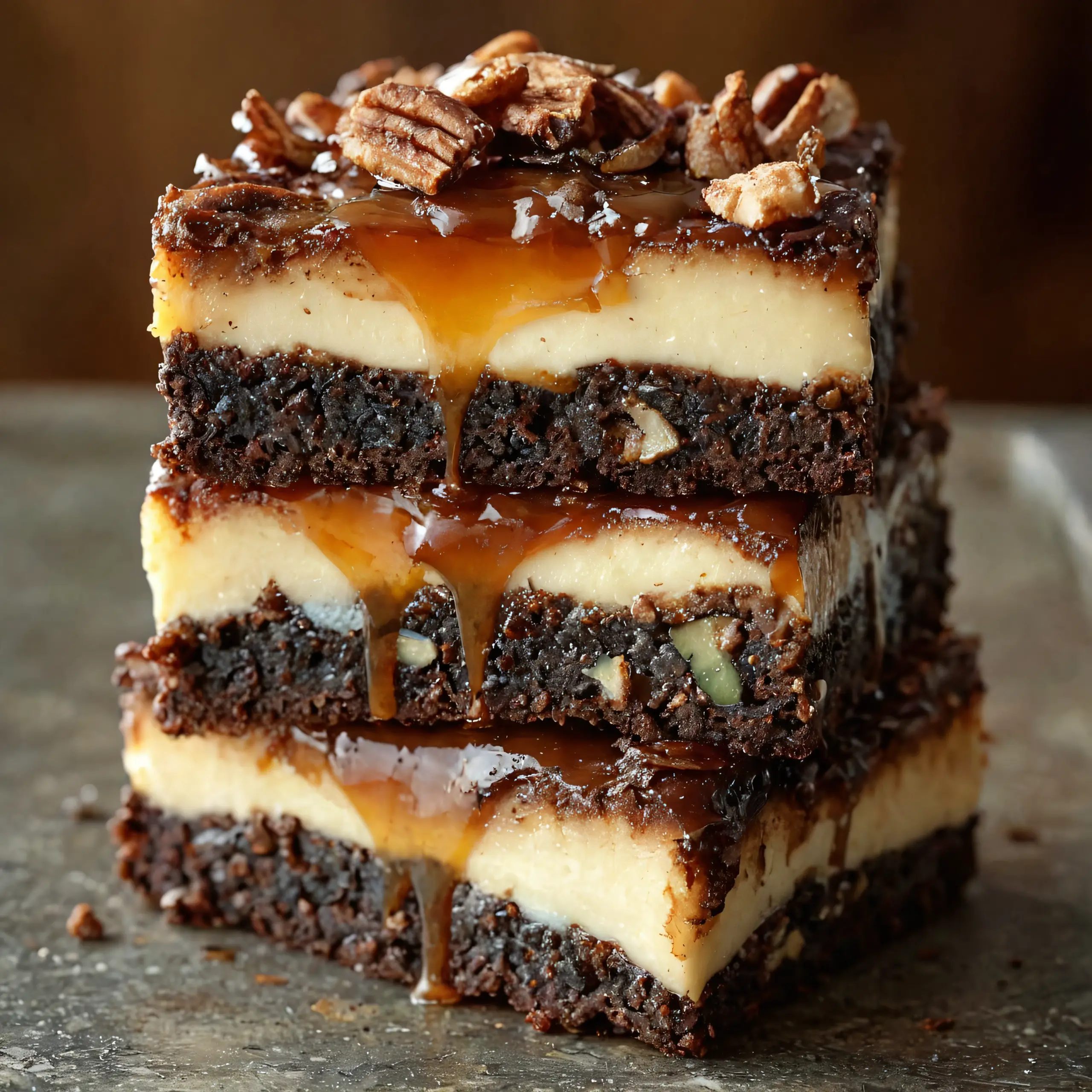 Decadent Milky Way Caramel Pecan Cheesecake Brownie