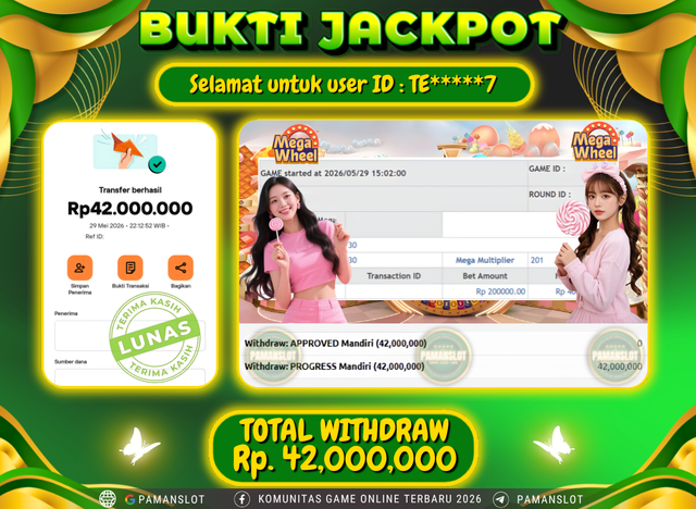 Selamat kepada Member PAMANSLOT LIVE PP - MEGA WHEEL : TE*****7