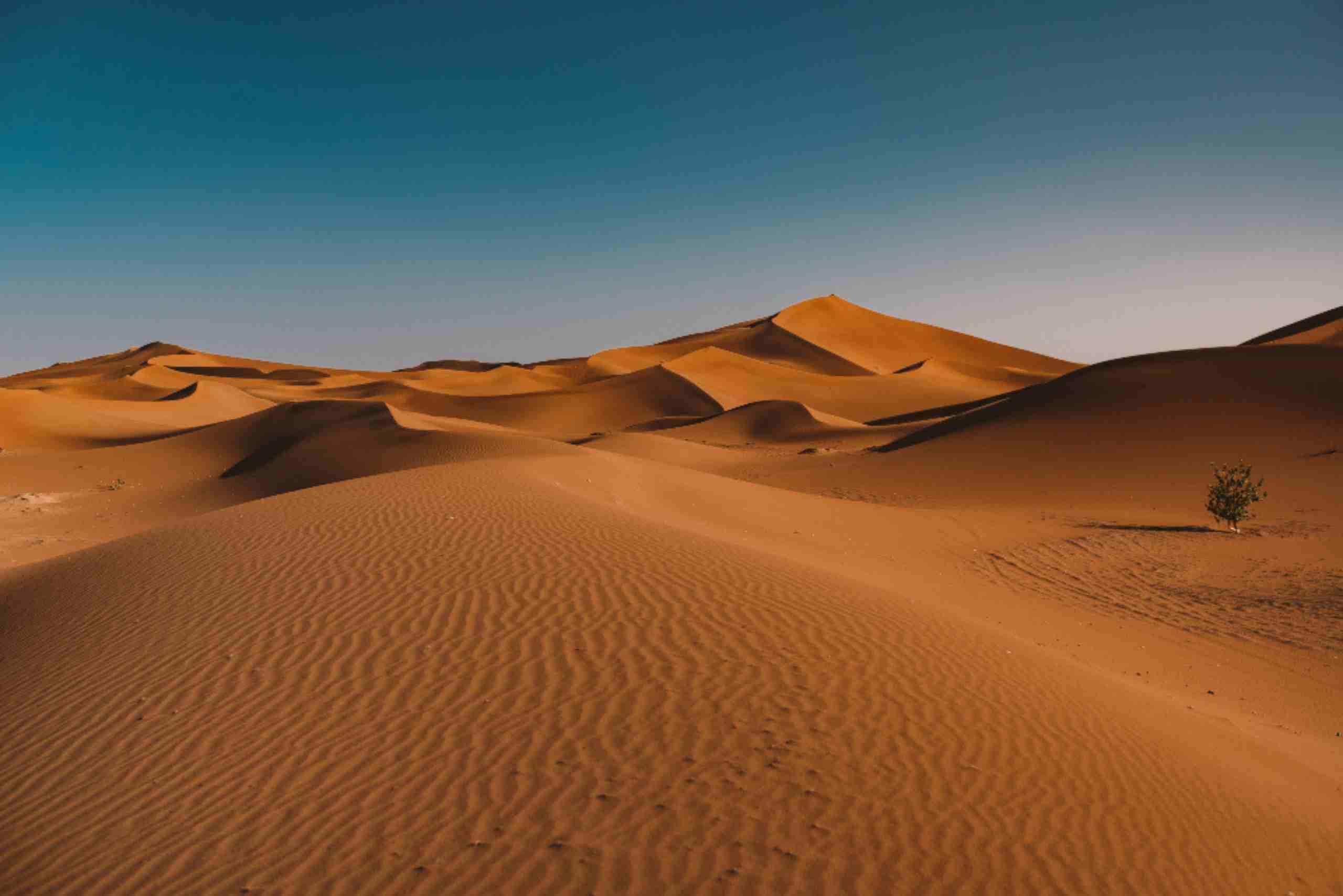 An image showing the beautiful view of the tranquil desert under the clear sky captured in Morocco.