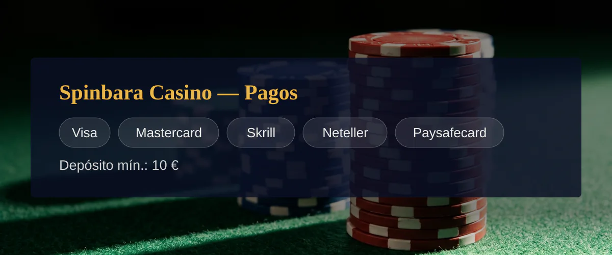 Spinbara Casino - Pagos: Visa, Mastercard, Skrill, Neteller, Paysafecard