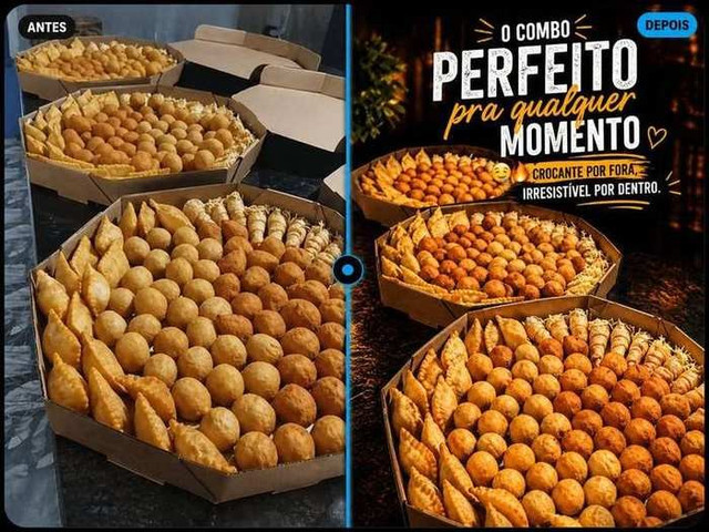Salgados antes e depois