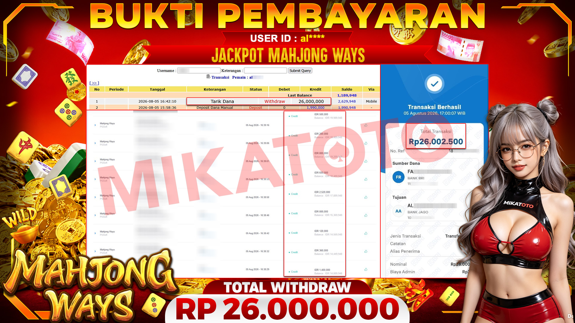 🏆 SELAMAT KEPADA PEMENANG JACKPOT DI Mahjong Ways - PGSoft 26,000,000 🏆