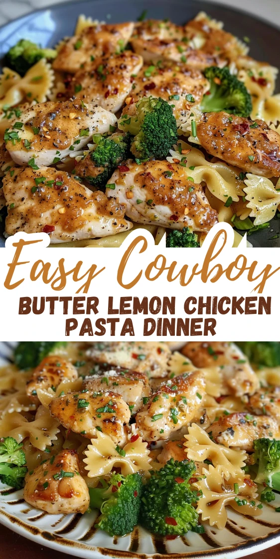 Cowboy Butter Lemon Chicken Pasta with Broccoli Easy Dinner Recipe