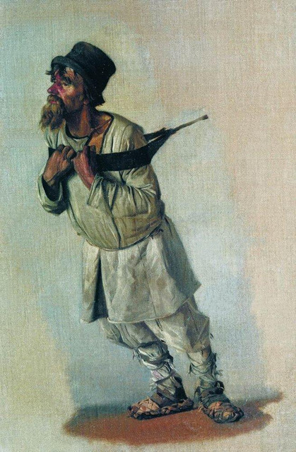 Бурлак держащийся руками за лямку 1866