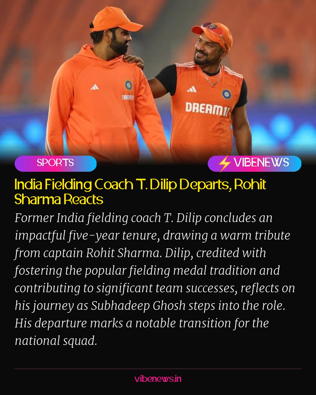 India Fielding Coach T. Dilip Departs, Rohit Sharma Reacts