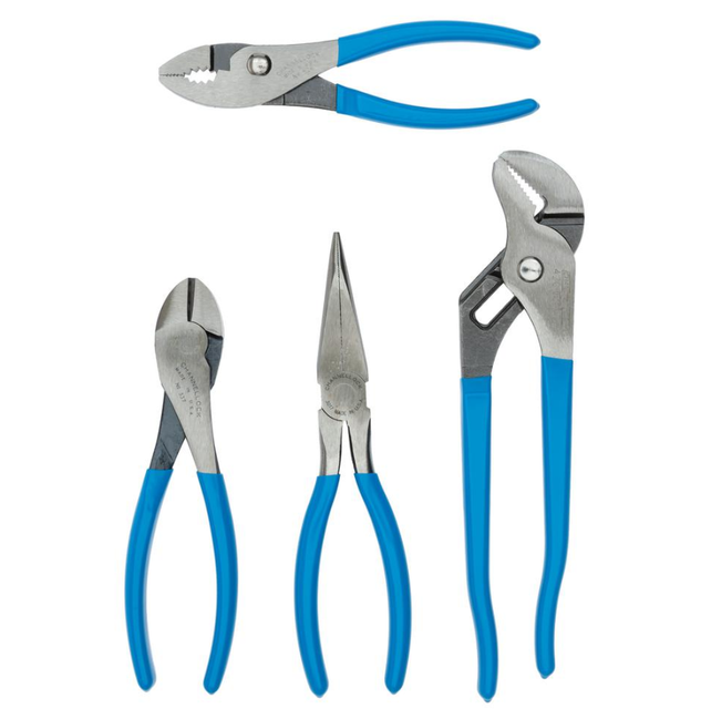Channellock 4 Piece Plier Set Tongue Groove Side Cutting Long Nose Slip