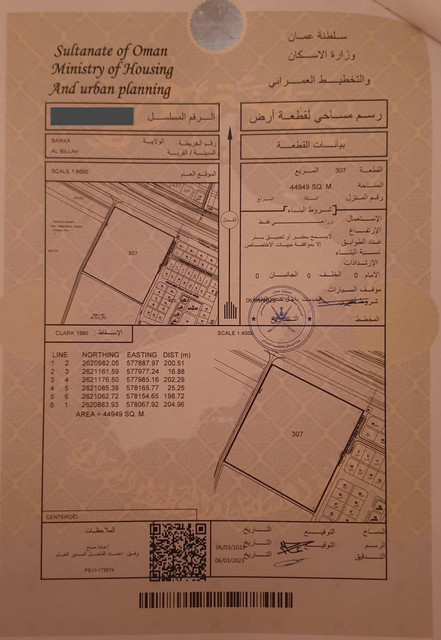 ارض زراعية مميزة في بركاء البلة اول خط من الشارع العام