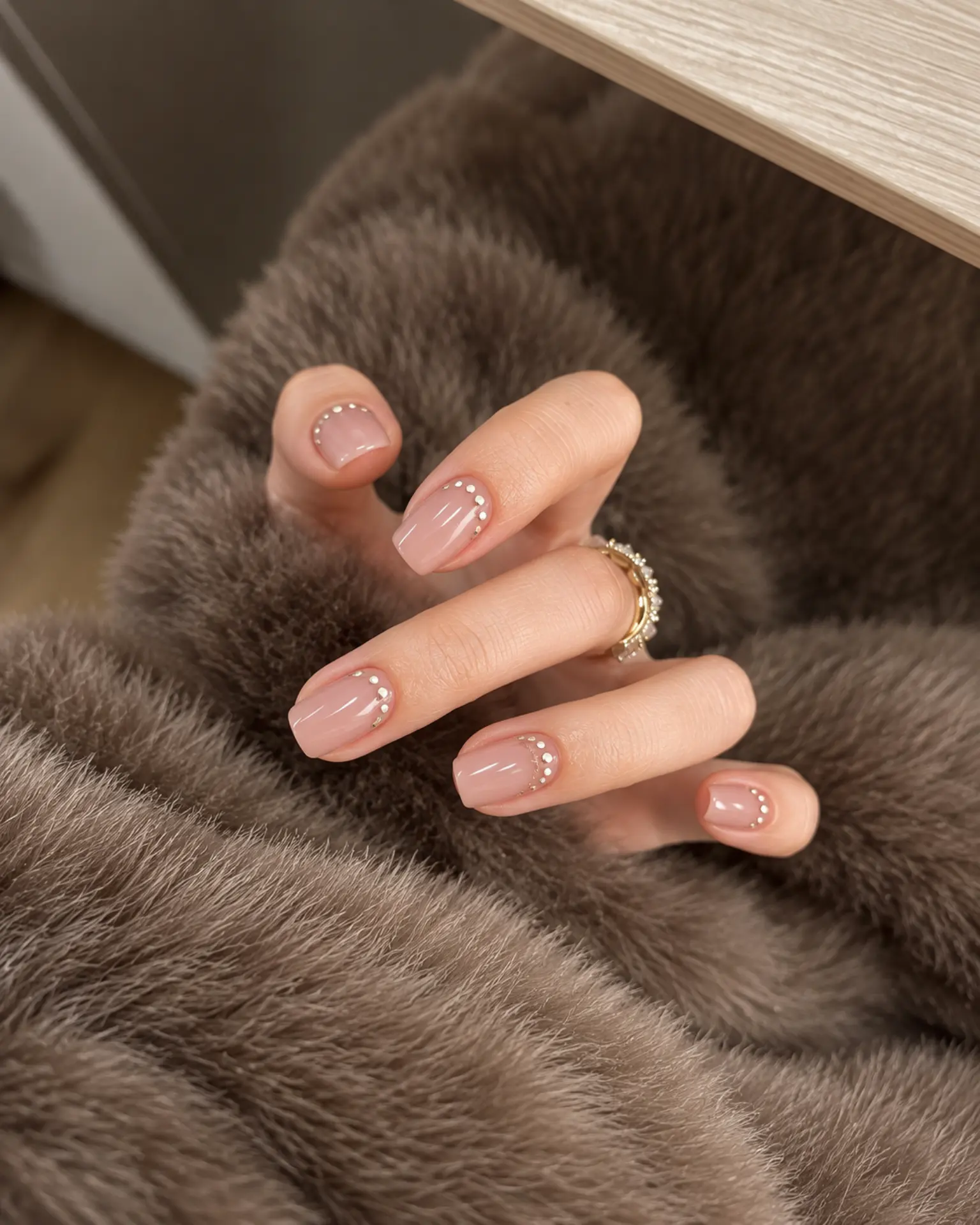 Champagne Dot Cuff manicure inspiration for short polka dot chrome nail ideas