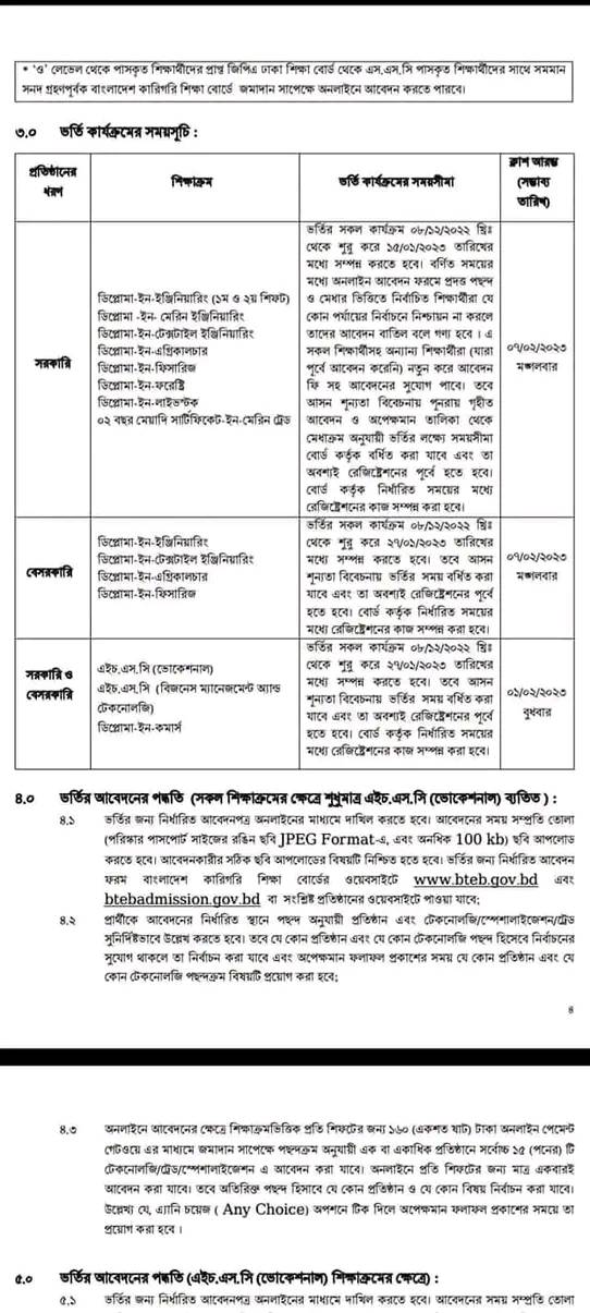 পলিটেকনিক ভর্তি বিজ্ঞপ্তি BTEB Polytechnic Admission Circular 2023