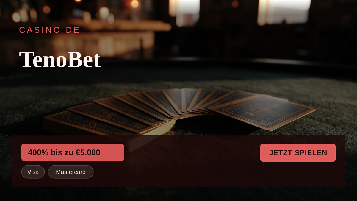 TenoBet Casino — Willkommensbonus 400% bis zu €5.000, Zahlungen: Visa, Mastercard, Klarna, Sofort, Giropay