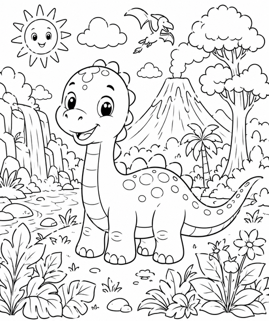 Cute Baby Dinosaur Colouring Sheet