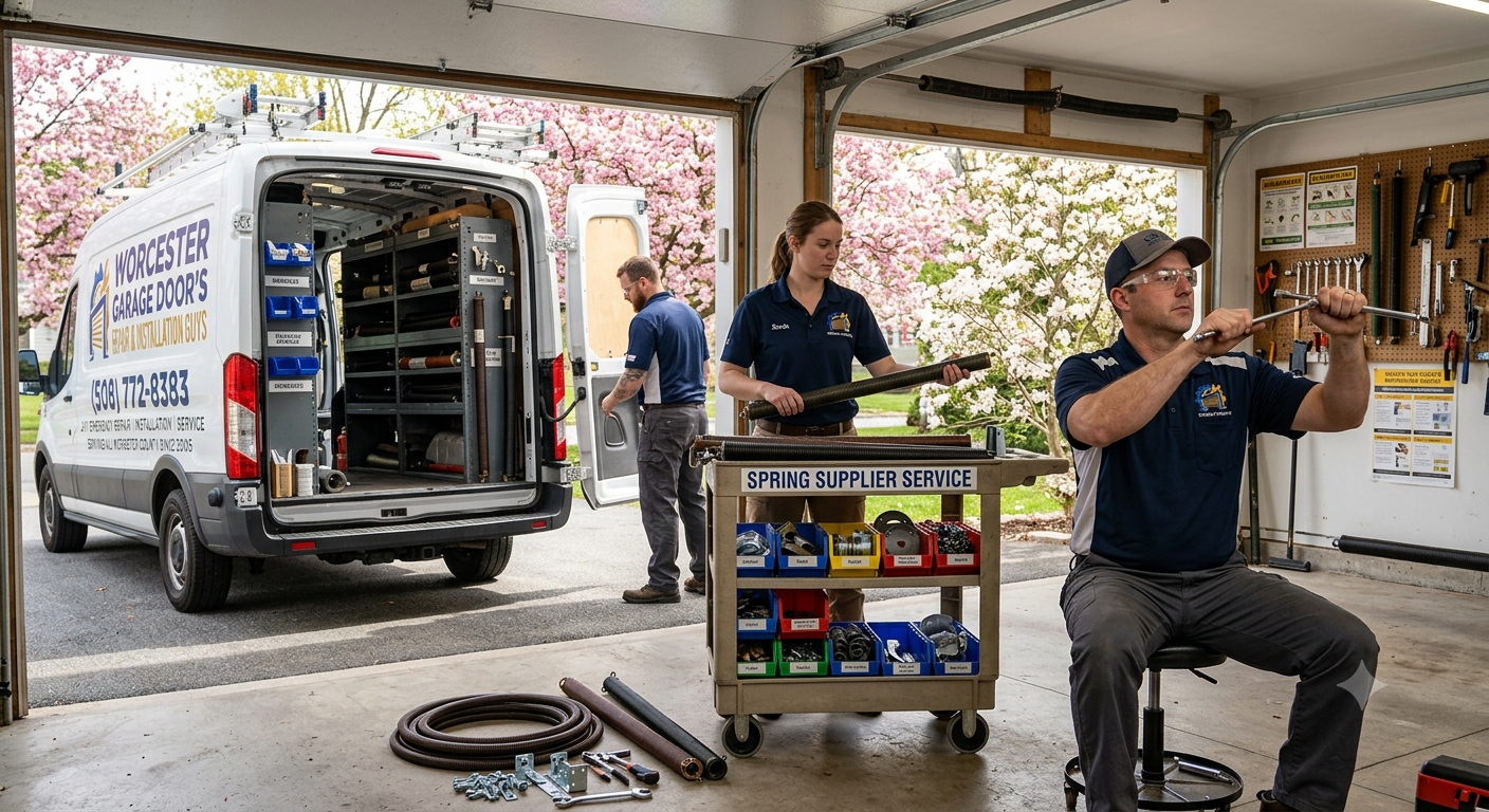 Worcester garage door spring technician at work