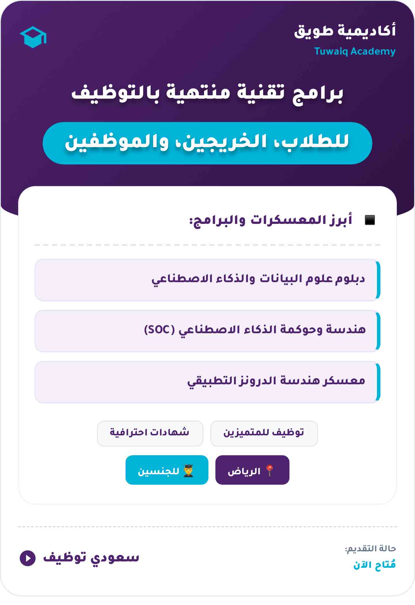معسكرات أكاديمية طويق 2026 بالرياض — شروط وطريقة التقديم