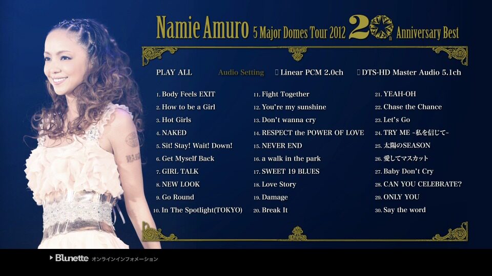 安室奈美恵 5 Major Domes Tour 2012 ～20th Anniversary Best～ ライブ 全30曲収録 J-POPアーティスト ライブブルーレイ Blu-ray