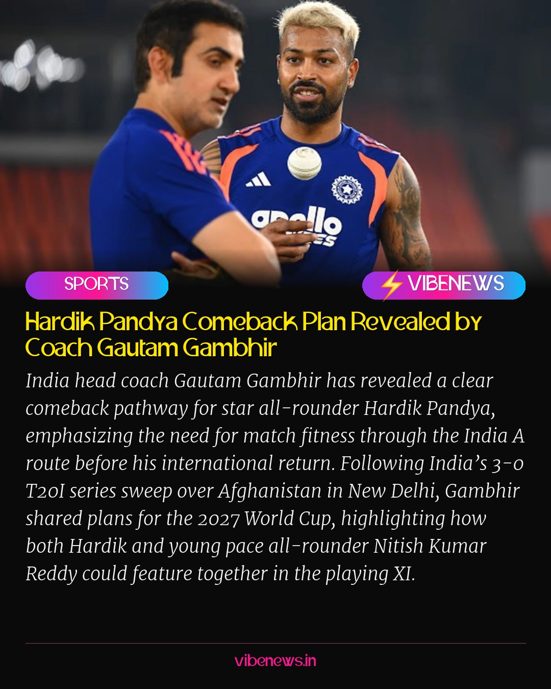 Hardik Pandya Comeback Plan Revealed by Coach Gautam Gambhir