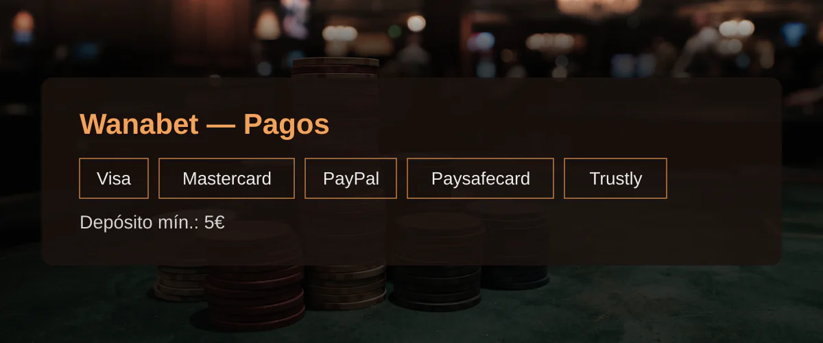 Wanabet - Pagos: Visa, Mastercard, PayPal, Paysafecard, Trustly