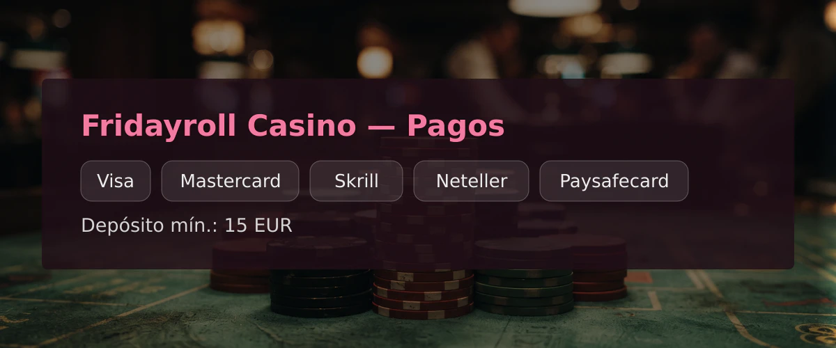 Fridayroll Casino — Pagos: Visa, Mastercard, Skrill, Neteller, Paysafecard